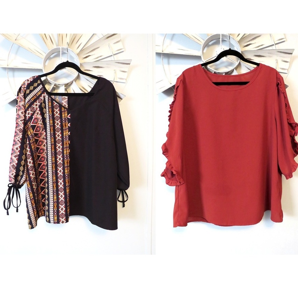 2 Piece Lot of Shein Curve Tops Size 1X Burnt‎ Orange & Black